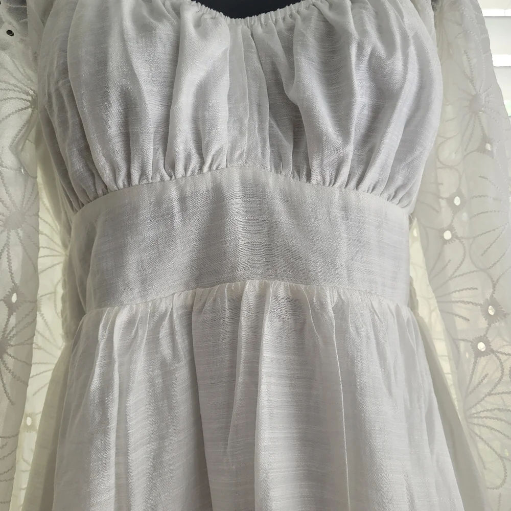 LULUS size S Elegant White Dress with Floral Sleeves. New with tag. - Picture 5 of 14